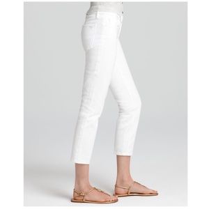 Tory Burch “Alexa” white cropped skinny jeans